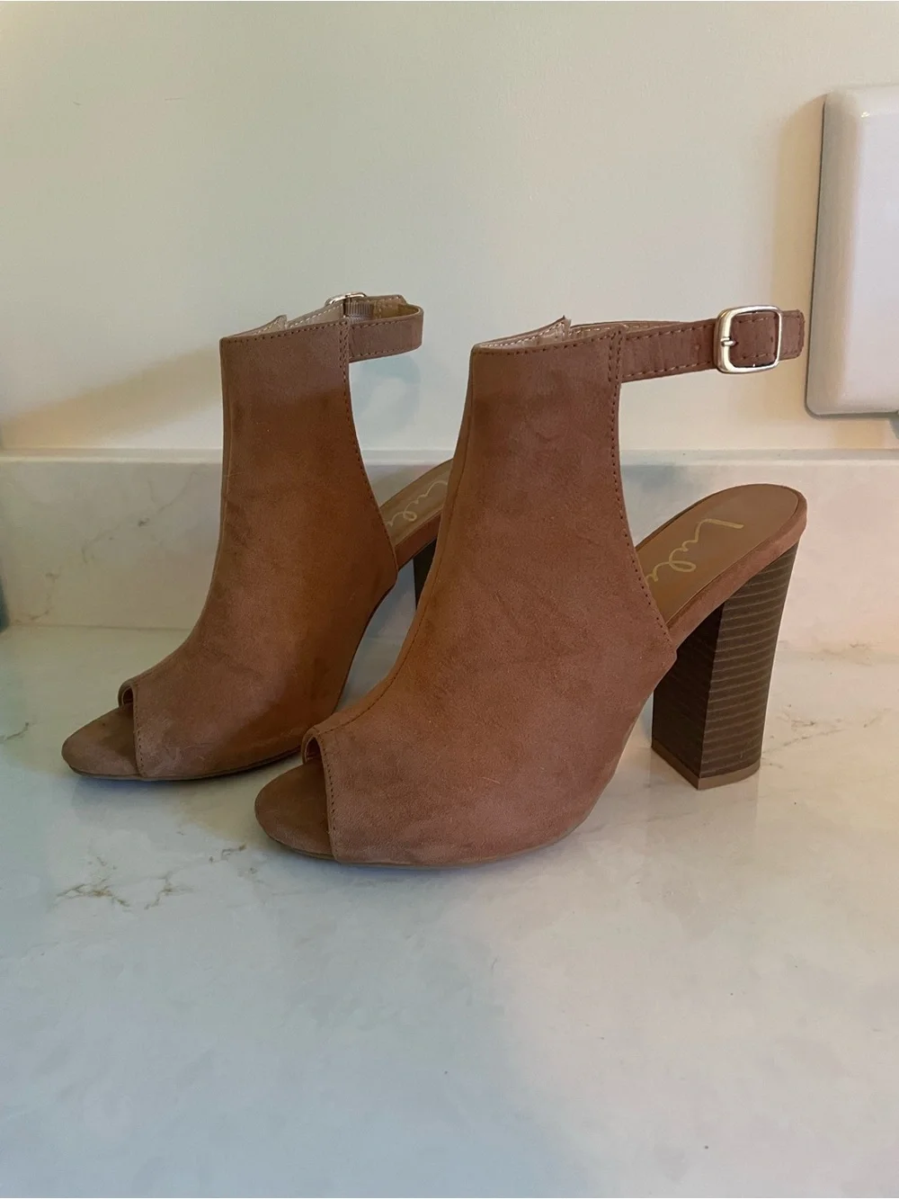 Lulus Budding Romance Camel Suede Peep-toe Booties Beige - Size 8